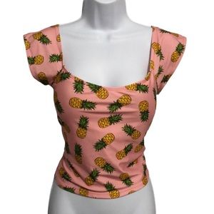Janela Bay Pineapple Swim Top Womens Size L